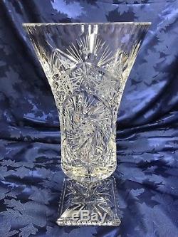 Stunning Heavy Cut to Clear Czech Bohemian 13 Crystal Footed Vase