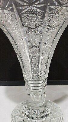Stunning Huge 11 Bohemian Czech Hand Cut Crystal Vase Queen Lace Pattern