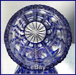 Stunning Lg COBALT BLUE Sawtooth Vase CUT TO CLEAR 24% LEAD CRYSTAL Poland IRENA