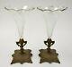 Stunning Pair French Bronze Cut Crystal Trumpet Shape Mantel Epergne Vases C1900