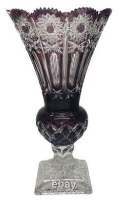 Stunning Vintage Crystal Vase Cut to Clear Amethyst Color 14 High