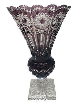 Stunning Vintage Crystal Vase Cut to Clear Amethyst Color 14 High