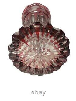 Stunning Vintage Ruby Red Cut To Clear Lead Crystal Vase 10
