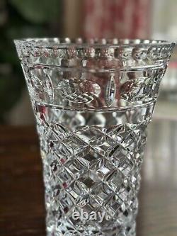 Stunning Waterford Crystal Leonora Vase, 10 Retired Stamped Cut Glass Diamond