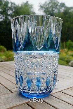 Stunning blue Val St. Lambert cut crystal vase, height 23cm, large and heavy