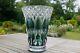 Stunning Green Val St. Lambert Cut Crystal Vase, Height 27cm, Large And Heavy