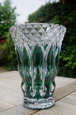 Stunning green Val St. Lambert cut crystal vase, height 27cm, large and heavy