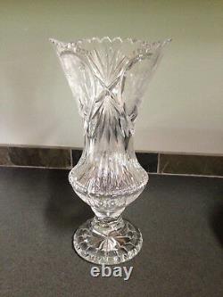 Stunning vintage heavy cut-glass/crystal Footed Vase 12.5 Scallop Sawtooth Rim