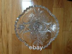 Stunning vintage heavy cut-glass/crystal Footed Vase 12.5 Scallop Sawtooth Rim
