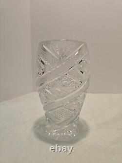 Sudety Hand Cut 24% Lead Crystal Clear Vase Poland 7.75Tall