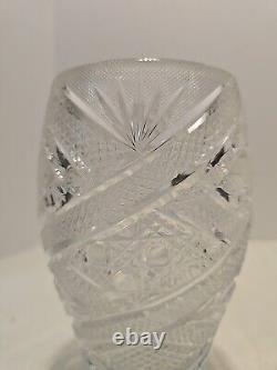 Sudety Hand Cut 24% Lead Crystal Clear Vase Poland 7.75Tall