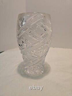 Sudety Hand Cut 24% Lead Crystal Clear Vase Poland 7.75Tall