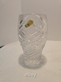 Sudety Hand Cut 24% Lead Crystal Clear Vase Poland 7.75Tall