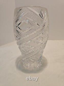 Sudety Hand Cut 24% Lead Crystal Clear Vase Poland 7.75Tall