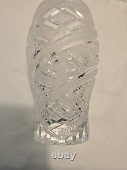 Sudety Hand Cut 24% Lead Crystal Clear Vase Poland 7.75Tall