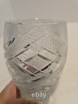 Sudety Hand Cut 24% Lead Crystal Clear Vase Poland 7.75Tall