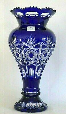 Superb Handmade In Germany Large Arnstadt Cobalt Blue Cut To Clear Crystal Vase