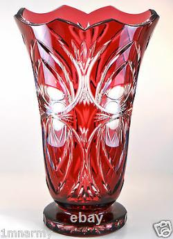 TOM Bohemia Bohemian Czech Vase, Gold Ruby Cased Cut to Clear Crystal 12H NIB