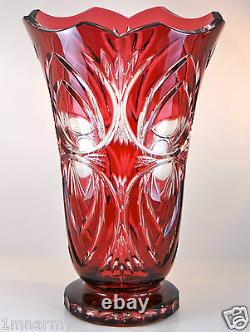 TOM Bohemia Bohemian Czech Vase, Gold Ruby Cased Cut to Clear Crystal 12H NIB