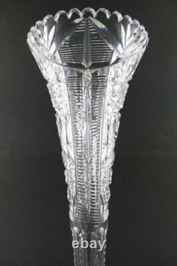 TRUMPET VASE 12 tall American BRILLIANT Cut Glass Hobstar, Zipper & Fan