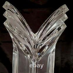 Tall Lead Cut Crystal Art Deco Style Vase Square Base 12 x 5-1/2 Inches Pontil
