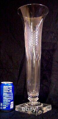 Tall Vintage Art Deco Cut Glass Crystal Trumpet Gladiola Vase Honeycomb 18