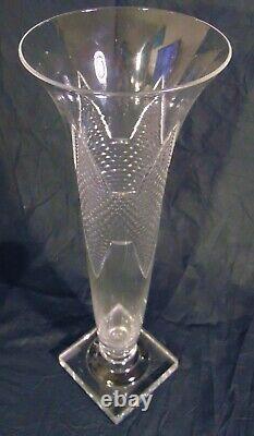 Tall Vintage Art Deco Cut Glass Crystal Trumpet Gladiola Vase Honeycomb 18