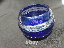 Tatiana Faberge Cobalt Blue Cut To Clear Crystal Small Vase 2 & 3/4 Signed