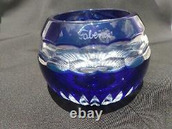 Tatiana Faberge Cobalt Blue Cut To Clear Crystal Small Vase 2 & 3/4 Signed