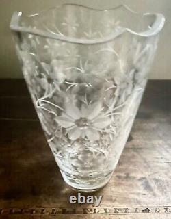 Thomas Webb etched Crystal Cut Glass Vase Floral Appro-9 1/2 tall