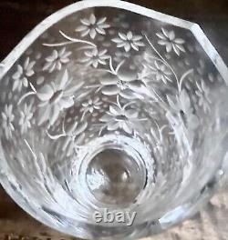 Thomas Webb etched Crystal Cut Glass Vase Floral Appro-9 1/2 tall