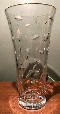Tiffany & Co. Crystal Leaf Cut Vase 13 3/4 Tall