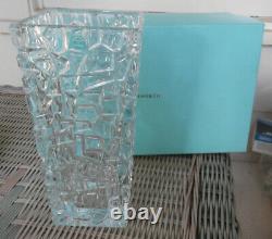 Tiffany & Co. Sierra Rock Cut Square Crystal Vase 9-1/2 Tall with Box