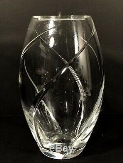 Tiffany & Co Swirl Cut Crystal Glass Elliptical Vase 8 Signed Made In France