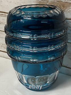 Turquoise Cut Crystal Vase by Val St Lambert