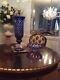 Two Vintage Cobalt Blue Hand Cut Crystal Vases Perfect Condition Must See $795