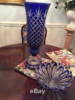 Two Vintage Cobalt Blue Hand Cut Crystal Vases Perfect Condition Must See $795