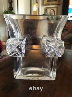 Unique Baccarat Unknown Pattern 6.75 Square X Form Cut Handled Crystal Vase