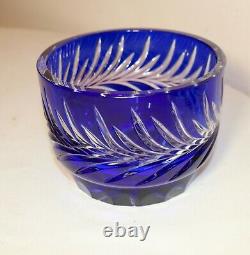 Unique vintage Bohemian Czech blue cut to clear glass crystal flower vase