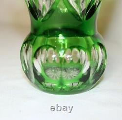 Unique vintage Bohemian Czech green cut to clear glass crystal flower vase