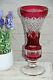 Val Saint Lambert Crystal Glass Ruby Red Cut Vase Marked 1950s