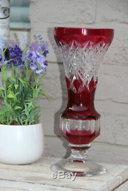 VAL SAINT LAMBERT Crystal glass ruby red cut Vase marked 1950s