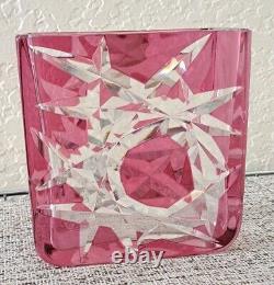 VAL SAINT LAMBERT crystal cranberry cut Glass Square vase