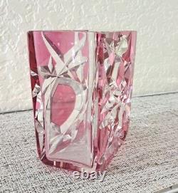 VAL SAINT LAMBERT crystal cranberry cut Glass Square vase