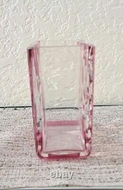 VAL SAINT LAMBERT crystal cranberry cut Glass Square vase