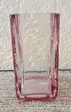 VAL SAINT LAMBERT crystal cranberry cut Glass Square vase