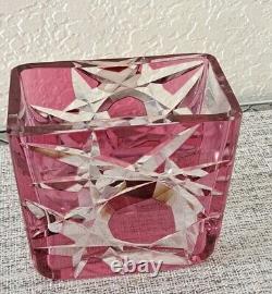 VAL SAINT LAMBERT crystal cranberry cut Glass Square vase