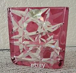 VAL SAINT LAMBERT crystal cranberry cut Glass Square vase