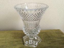 VAL ST. LAMBERT Heavy Cut Crystal Glass Vase 9 1/2 Heavy Pedestal Base Signed