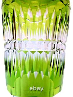 VAL ST LAMBERT VASE 8 MCM Green Cut to Crystal Glass Belgium VTG